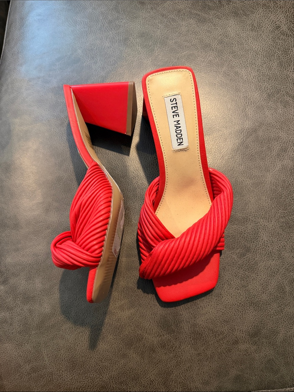 Steve Madden Red Knotted Block Heel Slide Sandals